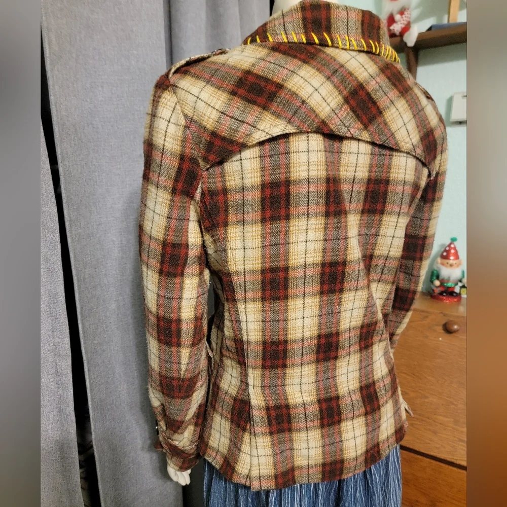 VTG 80s 90s Wool Plaid‎ Double Breast Blazer Preppy Academia  Wax Jeans Y2K SZ M